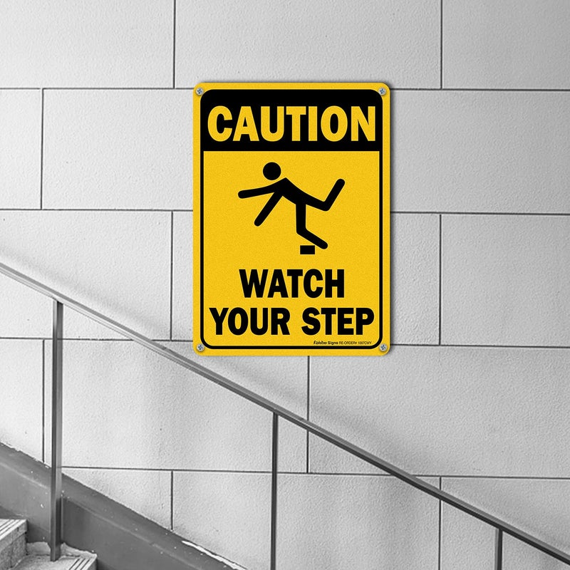 Faittoo (4 Pack) Caution Watch Your Step Sign Safety Sign, 10 x 7 Inches rectangle, .040 Rust Free Aluminum, UV Protected and Waterproof, Weather Resistant, Durable Ink, Easy to Mount - Image 5